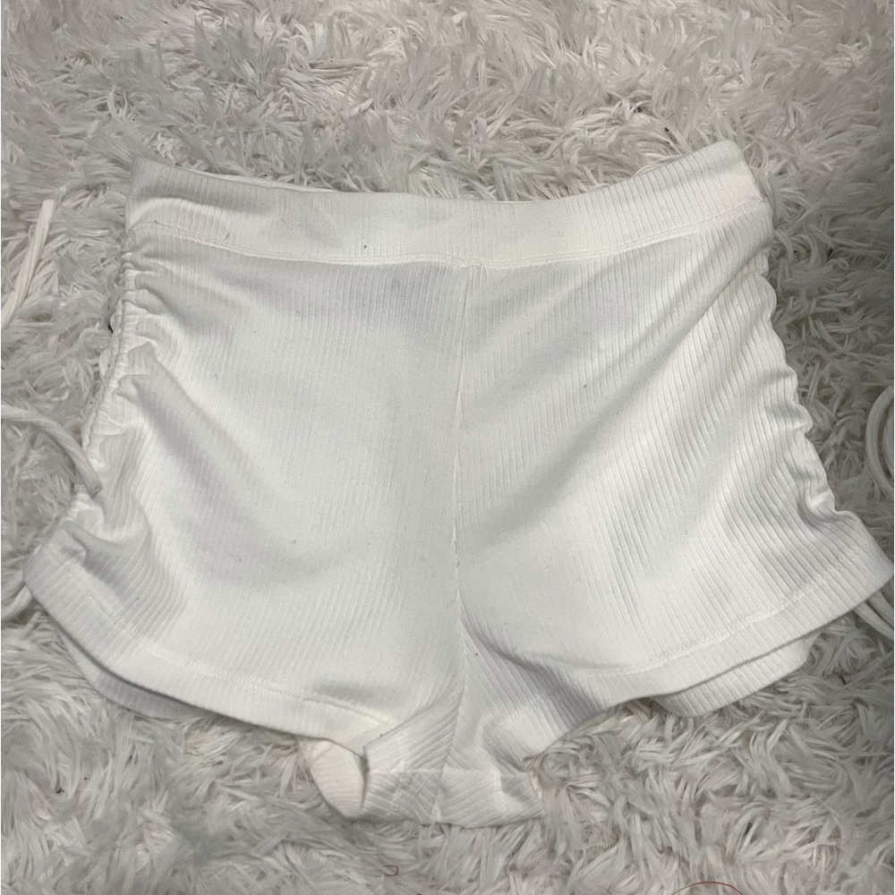 White ruched tie side shorts